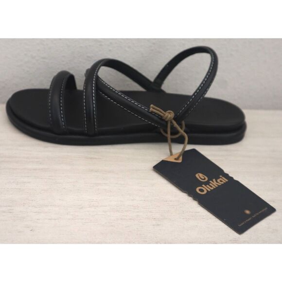 OluKai 20515-4040 Women's Sz 8W Black Leather Tiare Strappy Slip-On Sandals - Picture 8 of 16